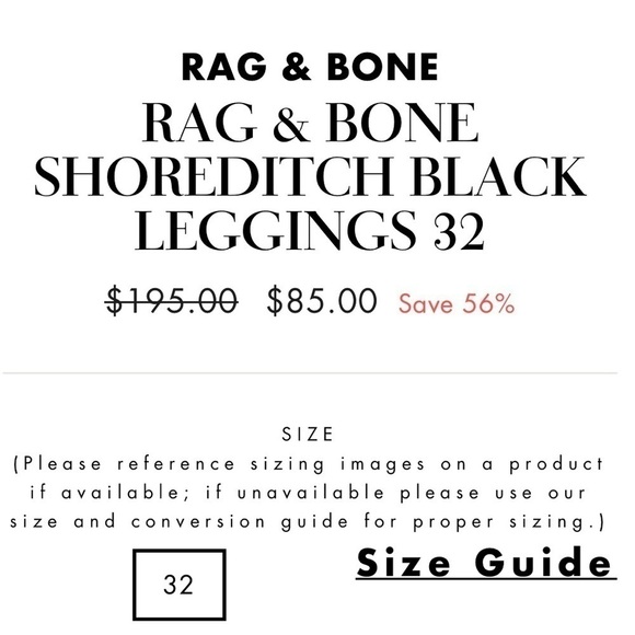 🖤RAG & BONE SHOREDITCH BLACK LEGGINGS 32,Excellent Condition,Compare On-Line,32 - Picture 3 of 16